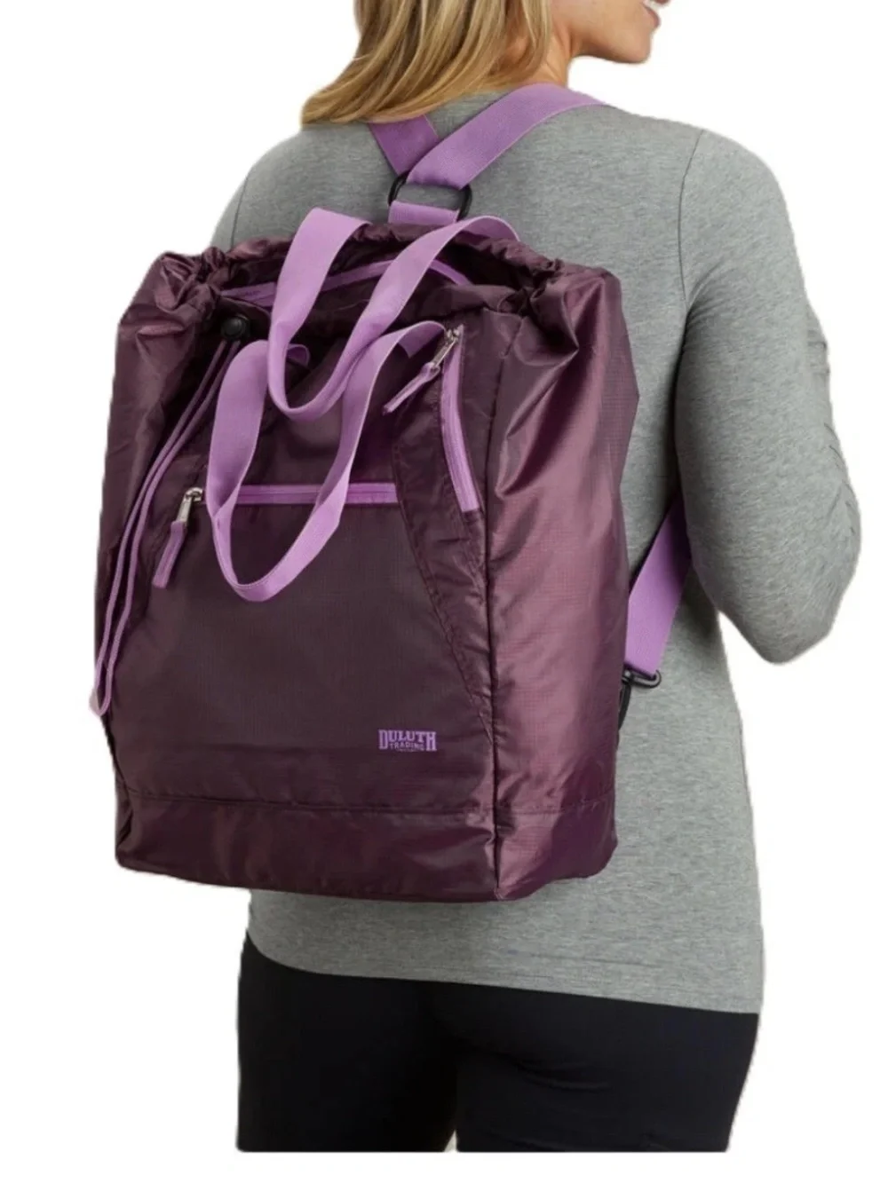 DULUTH TRADING CO Tote Bag Backpack Black Runegade Lightweight Packable Black